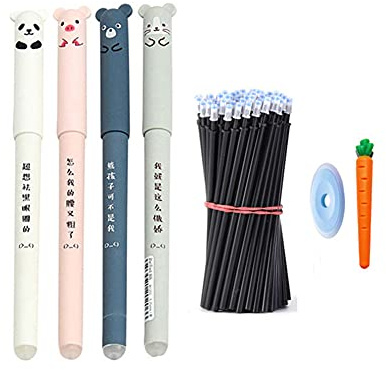MROOFUL Penna cancellabili con inchiostro a sfera cancellabile, inchiostro a forma di gatto, panda, animale carota, morbida, lavabile, per forniture di scrittura scolastica (confezione da 26) (nero)