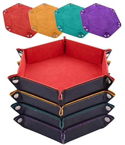 SIQUK 4 Pezzi Tavola per Dadi 4 Colori Vassoio per Dadi PU e Velluto Tavola Dadi Dice Tray per DND RPG (Arancione, Giallo, Ciano, Viola)