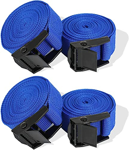 RIO Direct Ratchet Tie Down Straps, Heavy Duty Lashing Straps Adjustable Cam Buckle Tensioning Belts for Motorcycle, Cargo, Trucks,Trailer,Luggage- 3M x 25mm Blue 4 Pack