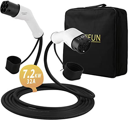 EVIEUN Typ 2 Ladekabel 7.2kW 1-Phasig 32A, 5m Mode 3 Ladekabel Typ 2 auf Typ 2 für alle Elektrofahrzeuge/PHEV mit Tragetasche und Mikrofasertuch