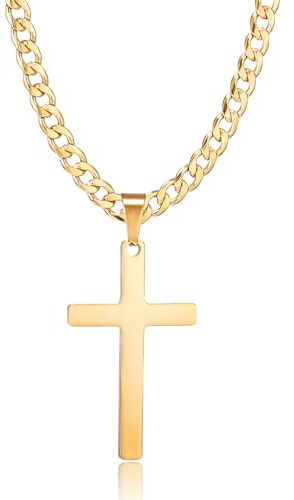 HSWYFCJY Cross Necklace for Men Women Men's Necklace with Gold Cross Pendant 5mm Stainless Steel Link Chain 28 Inches Jewelry Gifts for Boys Girls