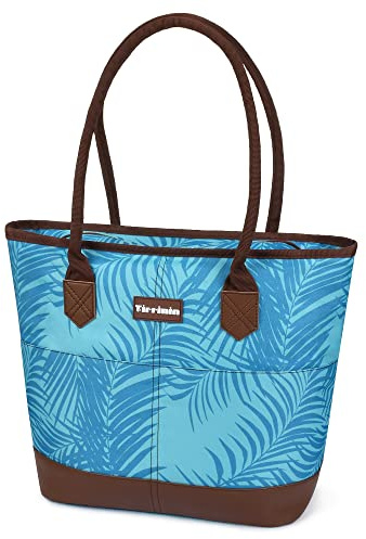 Kato Tirrinia Insulated Lunch Bags for Women, Fashionable Picnic Tote Bag, Leakproof Cooler Bag for Work School Picnic Camping Beach, Blue Leaf