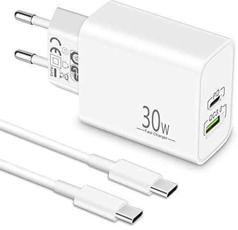 MatauMahi 30W USB C Ladegerät für iPhone 16/15 Pro Max/Plus mit 2m Typ C Ladekabel, 2-Port Netzteil/Stecker/Adapter, Schnellladegerät mit PD, Kompatibel mit Samsung S24/S23, Xiaomi, Google Pixel 9/8/7