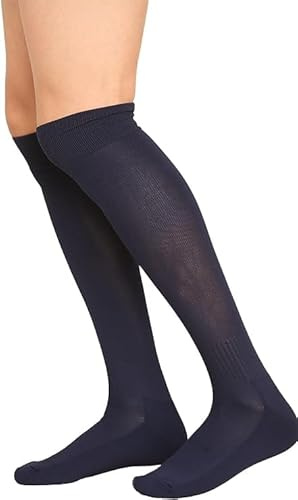 ZRWASKA® Calzini da calcio per bambini, sportivi, al ginocchio, per ragazzi, rugby, hockey, calzini da calcio, unisex, per rugby, hockey, calcio, corsa, età 7-15 anni, Navy (1 paio), 7-10 Years