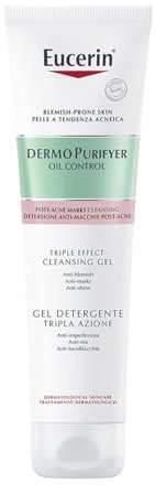 Eucerin DermoPurifyer Oil Control Gel Detergente Viso Tripla Azione 150 ml, Detergente schiumogeno viso anti macchie, imperfezioni e lucidità con Acido Salicilico, Cleanser per pelle grassa e acne