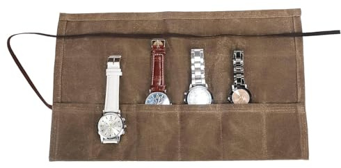 Travel Watch Roll Organizer with 6 Slots Handmade Watch Travel Case Roll-up Watch Organizer Storage Box Jewelry Roll Watch Travel Pouch Waxed Canvas Easy Carry On Watchlover Storage Gift for Men