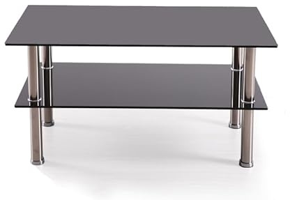 Rattanland® Couchtisch Glas, Wohnzimmertisch, Couchtisch Schwarz, Tisch Wohnzimmer, Coffee Table, Couchtische, Wohnzimmer Tisch, 2 Ablagen aus Hartglas 90 cm x 50 cm x 43 cm H (Schwarz)