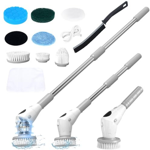 Elektrische Reinigungsbürste, Electric Spin Scrubber Elektrische Bürste mit 8 Bürstenköpfe, 3 einstellbare Geschwindigkeit,Led Anzeige Spin Scrubber für Tiefe reinigen von Fliesen,Küche,Auto,Glas,Bad