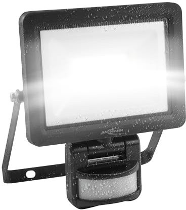 Ansmann Foco LED de pared, robusto y compacto, con sensor de movimiento, para taller, obras, garaje, protección contra chorros, 2200 lm, color negro
