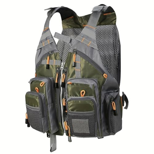 snowzhi Versatile Multi-Pocket Fishing Vest with Detachable Backpack - Breathable, Durable Polyester for Sea, Rock, Boat Fly Fishing - Fits Most 90-180 lbs (Green)