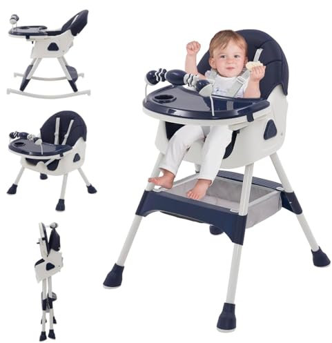 Maycoly Trona bebé Plegable 3 en 1, 3 Posiciones, Reclinable con Ruedas y Doble Bandeja Extraíble, Asiento Reposapiés con Estante para Juguetes, Altura Regulable para Bebés de 6+ Meses