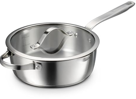 Tramontina Tempo Tri-Ply Base Stainless Steel 3.5-Quart Saute Pan with Glass Lid, Induction-Ready Cooking Pan, Oven-Safe, Dishwasher-Safe