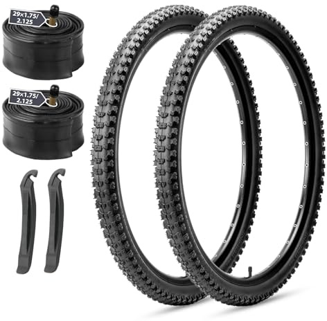 MOHEGIA Mountain Bike Tires Set: 2 Pack 29x2.1 Inch Folding Bicycle Tires Replacement and Pair 29 Inch Inner Tubes Schrader Valve with Tire Levers