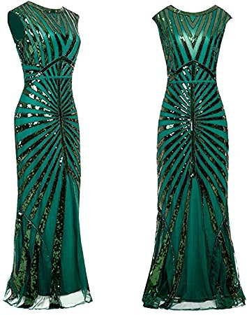 Générique Gatsby Costume Charleston pour femme - Robe de soirée - Robes de bal de fin d'année 1920 - Style rétro- Robe longue années 1920 - Robes de cocktail en maille Minimaliste