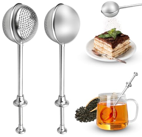 Colino da tè, 2 pezzi, per tè sfuso, con manico telescopico, per tè sfuso, caffè, spezie, zucchero, farina, spezie, cacao in polvere