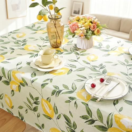Bordsduk rektangel citroner gul, färska festbordsdukar, vattentät väderbeständig smutsavvisande bordsduk, för kök, fest, picknick, bröllop, jul, vår (140 x 180 cm)