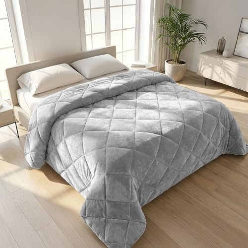 IlGruppone Trapunta Matrimoniale Velluto Retro in Microfibra Piumone Invernale Effetto Piuma 560 Gr/mq Piumino Caldo Due Piazze Inverno Coperta Duck Friendly - Una Piazza e Mezza - Grigio