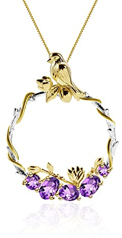 S925 Silver Halsband Hänge, Naturlig Kristall Granat Ädelsten Hänge Fågel Krans Hänge Halsband Smycken för kvinnor Presenter (ametister 36,9 mm)