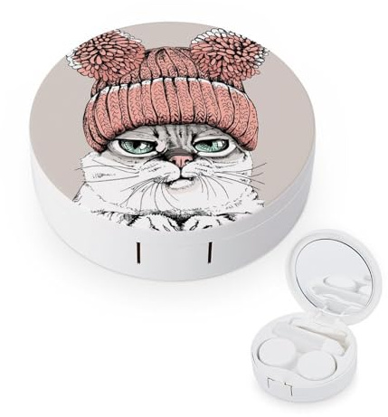 fkgvwo Contact Lens Case Cute Angry Cat Contact Lens Box Travel Kit Portable for Travel & Home