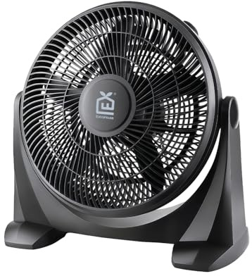 Ventilador de mesa silencioso y potente, 38 cm, 5 aspas, 1300 RPM, 55 W – Inclinación 90° y 3 velocidades, refrigeración óptima máxima seguridad, rejilla de seguridad, disipación térmica, Negro