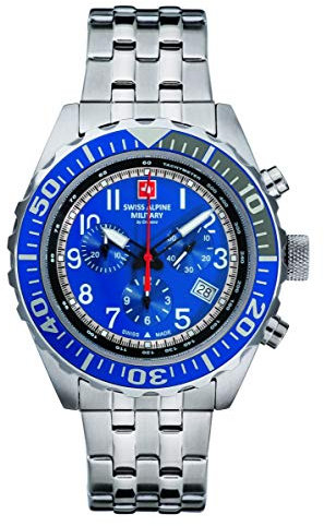 Swiss Alpine Military Herren-Chronograph blau | Herrenuhr | Quarz | silberfarben