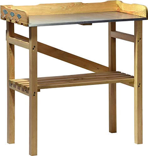 dobar® 29058FSC Robuster Pflanztisch - Gärtnertisch mit 3 Haken - Umtopftisch aus imprägniertem FSC®-Kiefernholz - Blumentisch - 78 x 37 x 83 cm - Natur