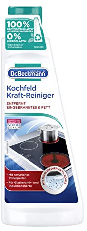 Dr. Beckmann Kochfeld Kraft-Reiniger | Glaskeramik-Reiniger gegen Eingebranntes und Fett | mit natürlichen Polierperlen und Aktivkohle | 250 ml