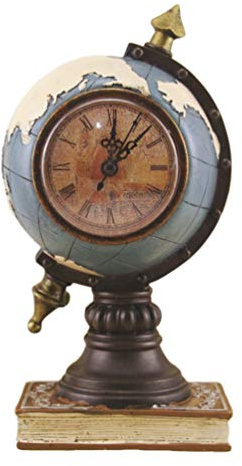 EXCEART Globe Shape Clock Desktop Decoration Retro Vintage Table Clock Adornment Home Office Desk Ornament 9.44X4.72X4.72In Without Battery