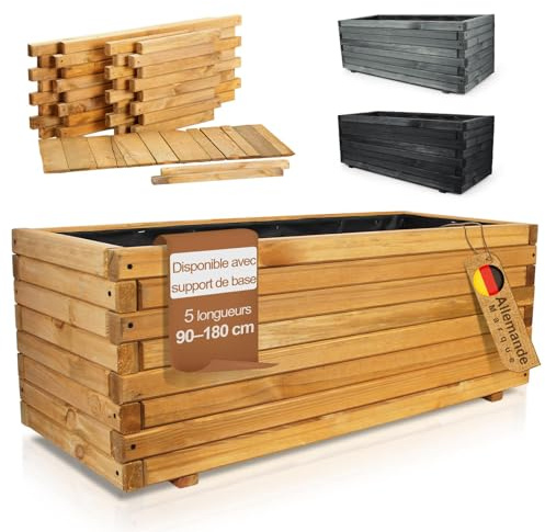 BooGardi Hochbeete Balkon mit Vlies · Hochbeet Holz in 10 Größen · 120 cm lang naturbraun · Hochbeete für Garten, Balkon & Terrasse · Pflanzkübel groß außen rechteckig XXL