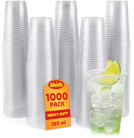 Shefa 1000 Clear Plastic Cups - for Beer, Water, & Juice, for Dessert & Cold Drinks - Slush's & Milkshake, Cocktail,- 180ml Plastic Glasses