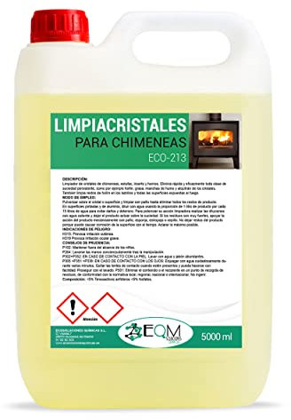 EQM - ECO-213 - Nettoyant pour Vitres d’Inserts, Poêles et Cheminées - 5L - Élimine les traces de fumée et de buée sur les vitres - Nettoie suie, briques et surfaces exposées