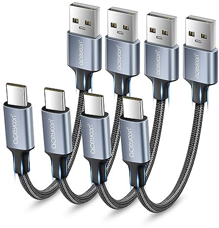 aceyoon Cable USB C Corto [4 Pack 20cm] Cable USB A a USB Tipo C Carga Rápida y Sincronización Nylon Trenzado Cargador Tipo C para Galaxy S10/S9/S8 Note9, para Huawei P30/P20/Mate20