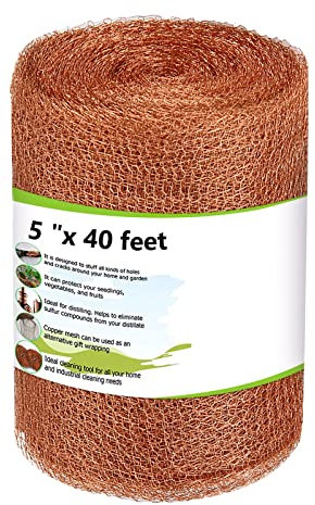 AKOLAFE Copper Mesh, 12m/40ft Copper Mesh Roll, Mouse Mesh Rodent Control Copper Wire Mesh Roll, Pure Copper Wool Mesh Rodent Mesh for Mice, Slug, Bat, Birds, Snails