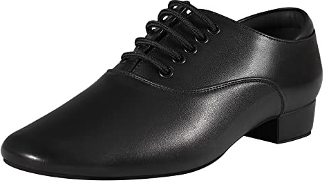 Sogebo Black Ballroom Dance Shoes Leather Character Shoes for Men's Salsa Latin Tango Dancing, Black 9.5 M US