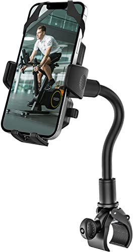 woleyi Gooseneck Spin Bike Phone Mount, Handlebar Clip Cell Phone Holder for Exercise Bicycle, Stationary Cycling, Stroller, Gym Treadmill for iPhone 17 Pro Max Air 16 15 14 13 12 and 4-7 Smartphones