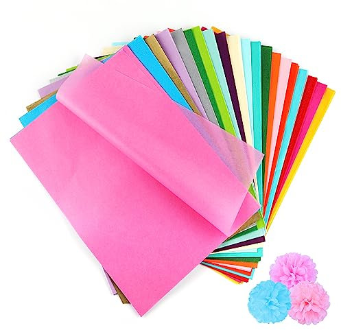 Ailvor Seidenpapier, 400 Blatt Tissue Paper Rosa, Bunt Bastelpapier zum Kreieren von Pompoms, Papierblumen, Basteln Dekorieren (20 Farben)
