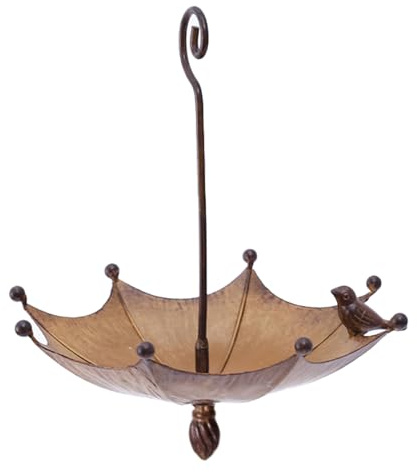 FOERPL Parapluie Mangeoire à oiseaux Décoration de jardin à suspendre Marron Support de nourriture pour oiseaux pour porche extérieur, cour, cour, mangeoire rustique