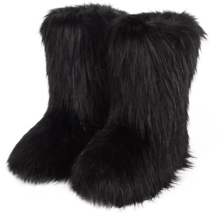 ZOSCGJMY Bottes de neige en fausse fourrure pour femme - Bout rond - En daim - Chaussures plates, Noir 2, 40 EU