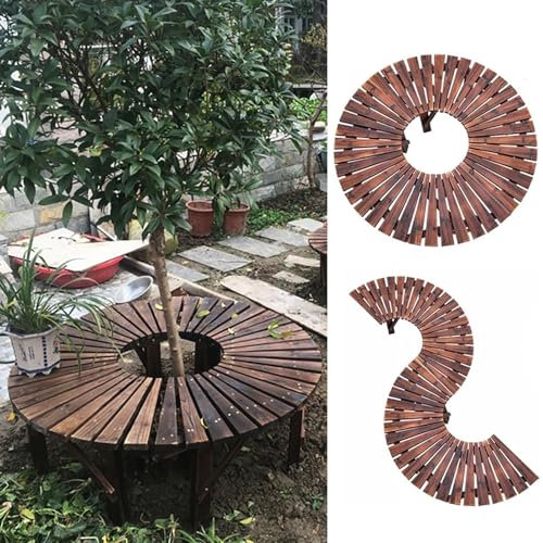 Blazea Panca Esterno 2 Panchine per Alberi Semicircolari da Esterno, Avvolgere Le Panchine degli Alberi/Decorazioni del Giardino/Supporto per Piante, Panca da Riposo in Legno Massello