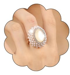 Yheahin Vintage Pearl Ring for Women Big Promise Stacking Crystal Cluster Flower Rings Adjustable Open Finger Ring 1920s Pearls Statement Jewelry for Bridal Wedding Prom (Pearl G)