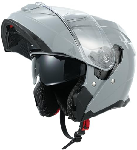 MY Casque Moto Modulable Intégral 935,Homologué ECE 22.06 avec Double Visière pour Les Homme Femme (Gris, S)