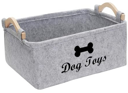 INHEMING Puppy Toy Storage Box, Puppy Toy Box Storage Basket, Toy Box Large Dog Toy Basket for Organizing Pet Toys, Blankets, Leashes 38cm x 25cm x 18cm Grey