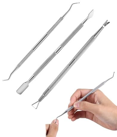 MYGLOAR 3 Stück zu, professionelles Peeling, Edelstahl-Peeling, Nagelhautstab und -gabel, Nagelhautschieber und Nagellackschaber, 2-seitiger Gel-Nagellackentferner aus Metall