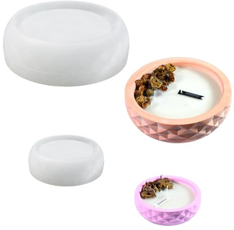 Moldes de fundición de silicona, cuencos grandes 3D, bandeja redonda, yeso, resina epoxi, geométrico, hecho a mano, maceta, cono de silicona