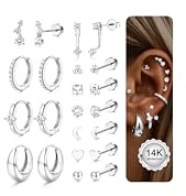 Diamday 11 Pairs Helix Piercing Jewellery Silver Flat Back Earrings for Women Surgical Steel Helix Stud Hoop Sleeper Earring Set Cartilage Conch Daith Tragus Stack Earrings for Multiple Piercings
