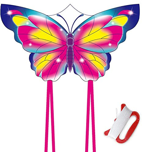 Schmetterling Drachen Kinder Mit 100m Drachenschnur, Flugdrachen Für Kinder Ab 3 Jahren, Lenkdrachen Für Erwachsene, Drachen Steigen Lassen Junge Mädchen Für Strand Parkausflüge (Rosa)