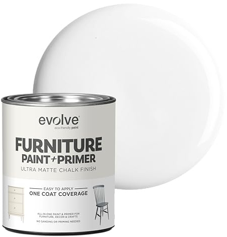 EVOLVE Chalk Paint for Furniture, (Cloud White), 1-Pack Quart – No Sand or Primer Needed, UltraMatte Finish, Smooth Coverage, Low VOC, Easy to Distress for DIY Projects