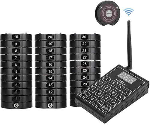 ZZwansuGE Buscapersonas InaláMbrico para Restaurantes, MáQuina para Llamar A Clientes con Plato Redondo, con Receptores 10/20/30, Distancia De 1000M, 3 Modos De Llamada, BateríA De 300 Mah 30Pagers