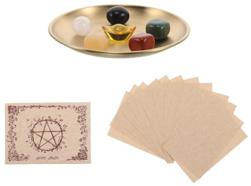 TOYZFRIENDY Plateau Rituel en Métal Rond pour Bougies D’Autel et Porte-Bijoux Accessoire de Radiesthésie Multifonctionnel Motifs Yuanbao pour Présentation de Cristaux et Divination