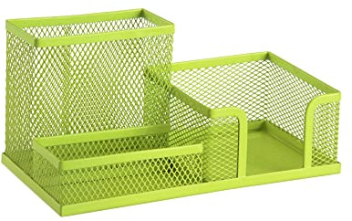 D.RECT KOMO Organizer da Scrivania in Metallo – Portapenne a 3 Scomparti in Rete Metallica – Utensilo Multifunzionale per Accessori Ufficio – Verde Lime